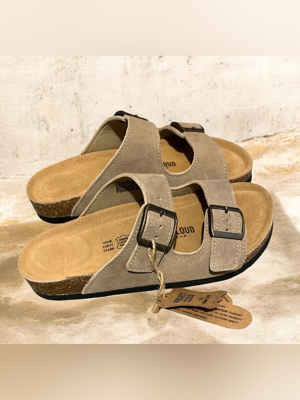 Project Cloud Taupe Suede Footbed Sandals, Women’s 6